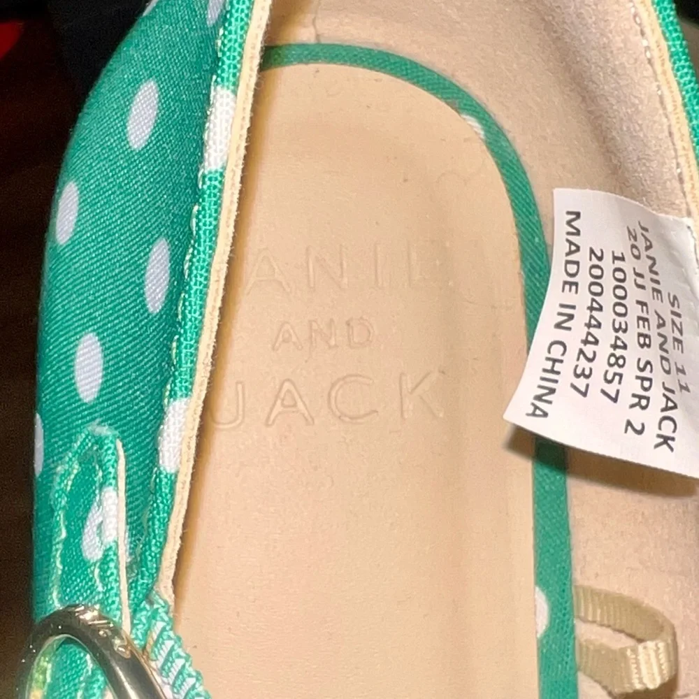 Janie and Jack, DOT BOW FLATS, green and white, size 11